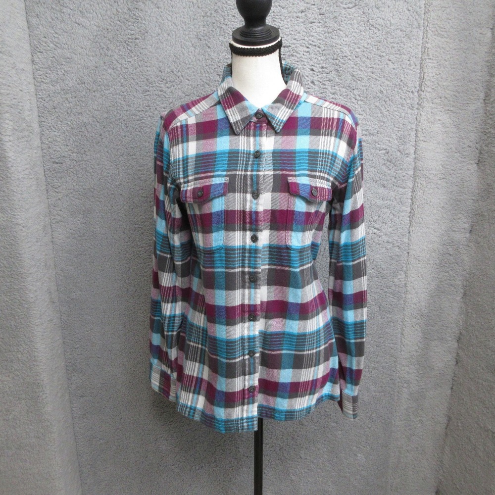 Patagonia Fjord Flannel Shirt Women 6 Blue Plaid Organic Cotton Gorpcore Outdoor
